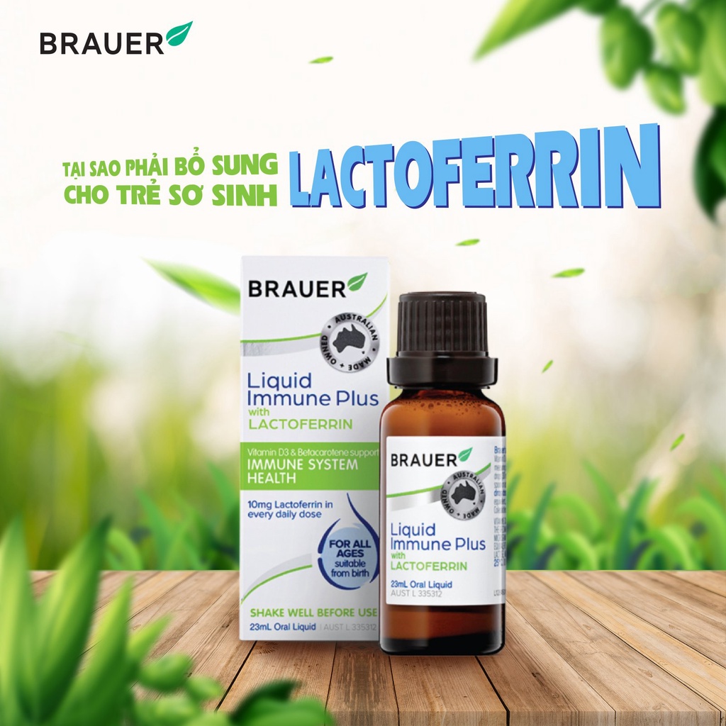 SIRO BRAUER Liquid Immune Plus With Lactoferrin-Hỗ trợ Tăng đề kháng từ sữa non Cho Bé Từ Sơ Sinh chai 23ml