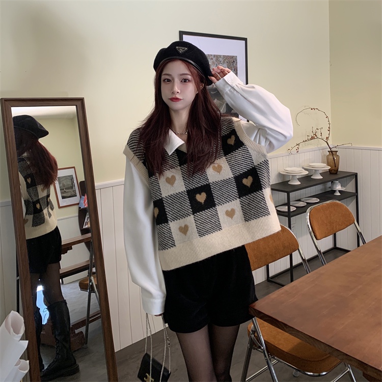 Áo Sweater Dệt Kim Sát Nách Dáng Rộng Cổ Chữ V Kẻ Sọc Thời Trang Mùa Thu