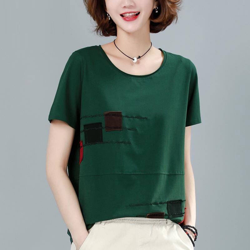 Áo thun tay ngắn dáng rộng thời trang mùa hè cho phụ nữ trung niên