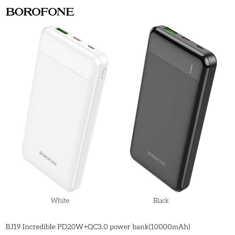 Pin sạc dự phòng 10000mAh BOROPHONE BJ19 sạc nhanh PD20W (cổng Type-C), có đèn báo LED, 1 cổng ra USB - Chính hãng