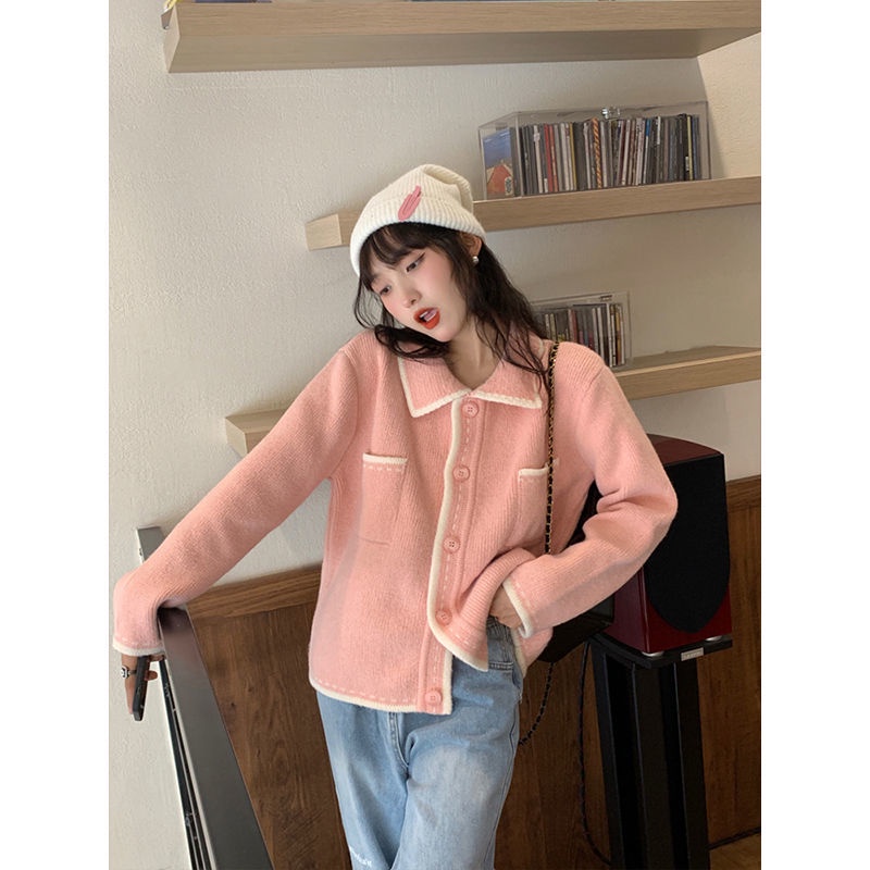 Xiaoxiang Áo Khoác Cardigan Dệt Kim Màu Sắc Tương Phản Thời Trang Xuân Thu Dành Cho Nữ