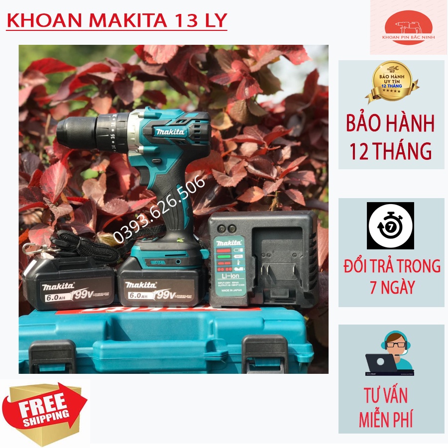 Máy Khoan Pin Makita 13 Ly 3 chức năng, khoan bắn vít siết ốc,chế độ búa, Siết, RẺ, BỀN, ĐẸP, CHẤT LƯỢNG pin 10cell full