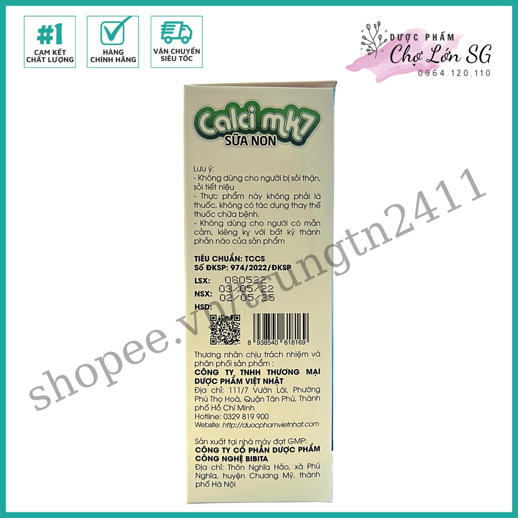 Siro calci mk7 colostrum bổ sung canxi, giúp xương răng chắc khỏe, tăng chiều cao - Hộp 20 ống