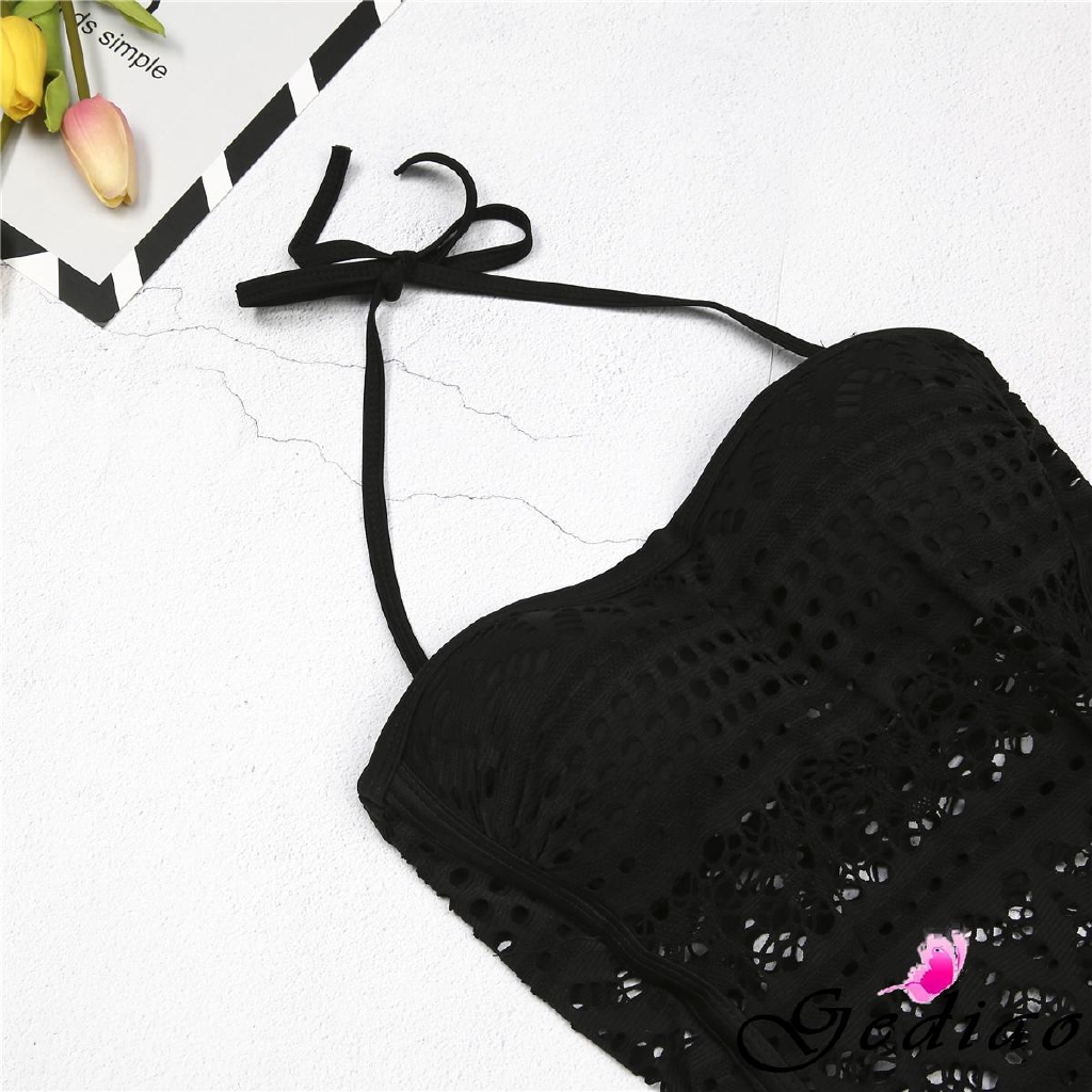 Bộ bikini liền thân có mút nâng cổ treo phối lưới quyến rũ cho nữ | BigBuy360 - bigbuy360.vn
