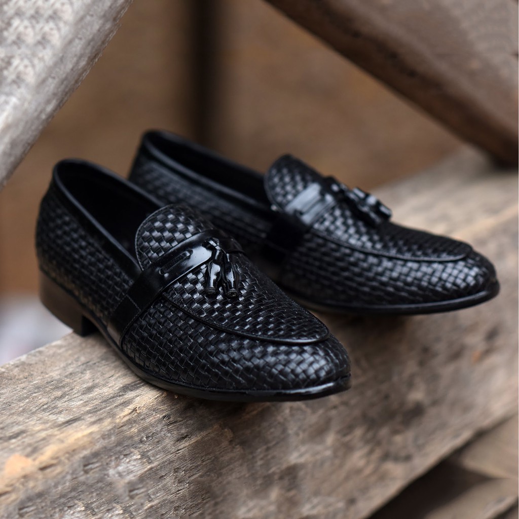 Giày Loafer Nam Da Bò Đan Thủ Công Phong Cách Hàn Quốc
