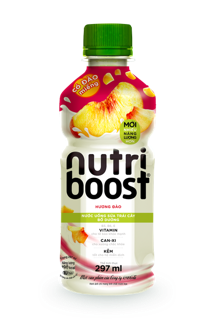 Lốc 6 chai sữa trái cây có đào miếng Nutriboost Bits 297ml
