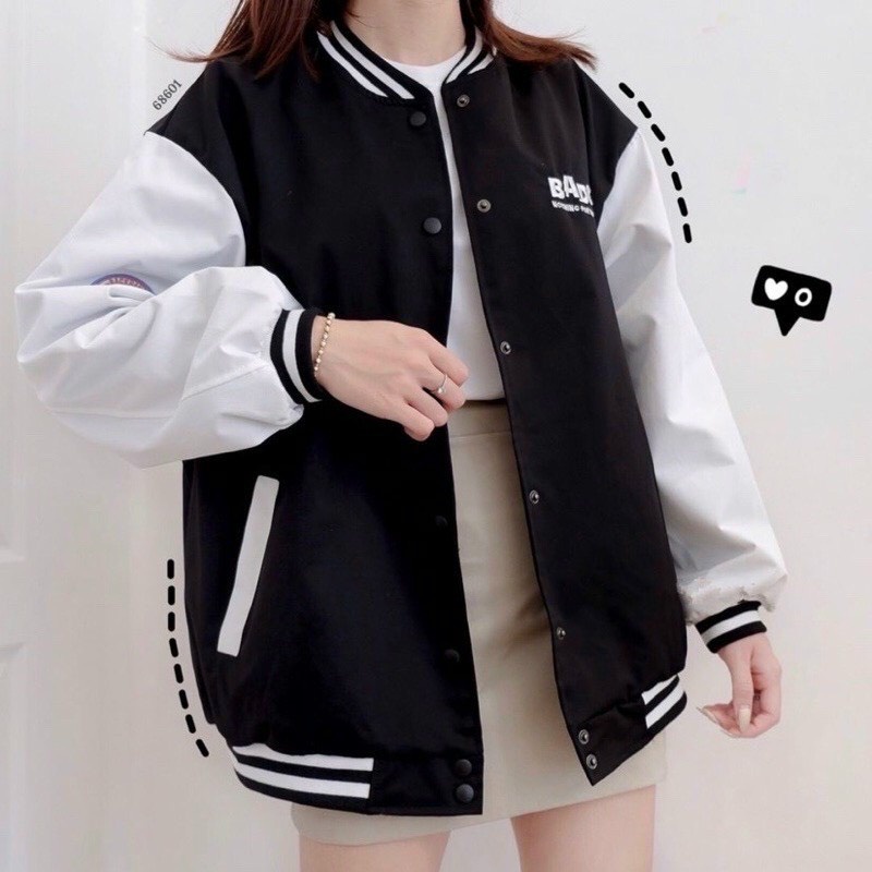 Áo khoác dù bomber nam nữ lót 2 lớp vải đẹp, in chữ (badge)