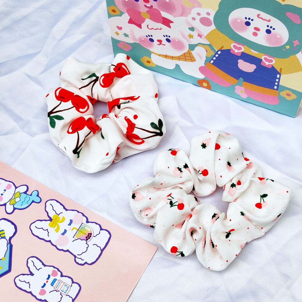 Dây buộc tóc scrunchies hình hoa quả dễ thương