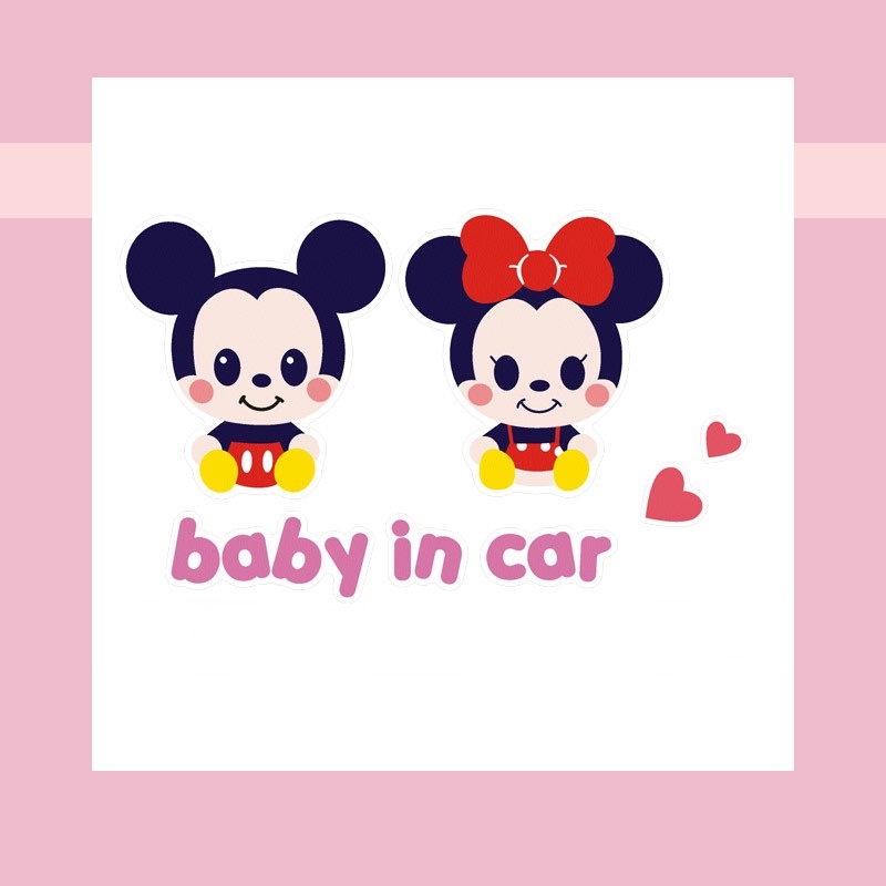 Mới🥰Miếng Dán Phản Quang Baby IN Car Chống Thấm Nước Hình Mickey Minnie Dễ Thương Trang Trí Xe Hơi