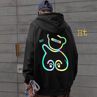 áo hoodie nỉ bông phản quang 7 màu hình gấu in lưng