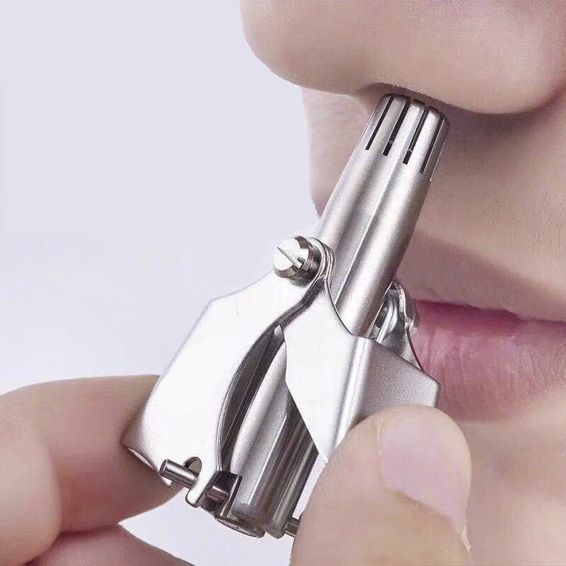 Dụng cụ tỉa lông mũi bằng thép không gỉ, lưỡi bén cắt không đau,  có hộp sắt và chổi vệ sinh đi kèm