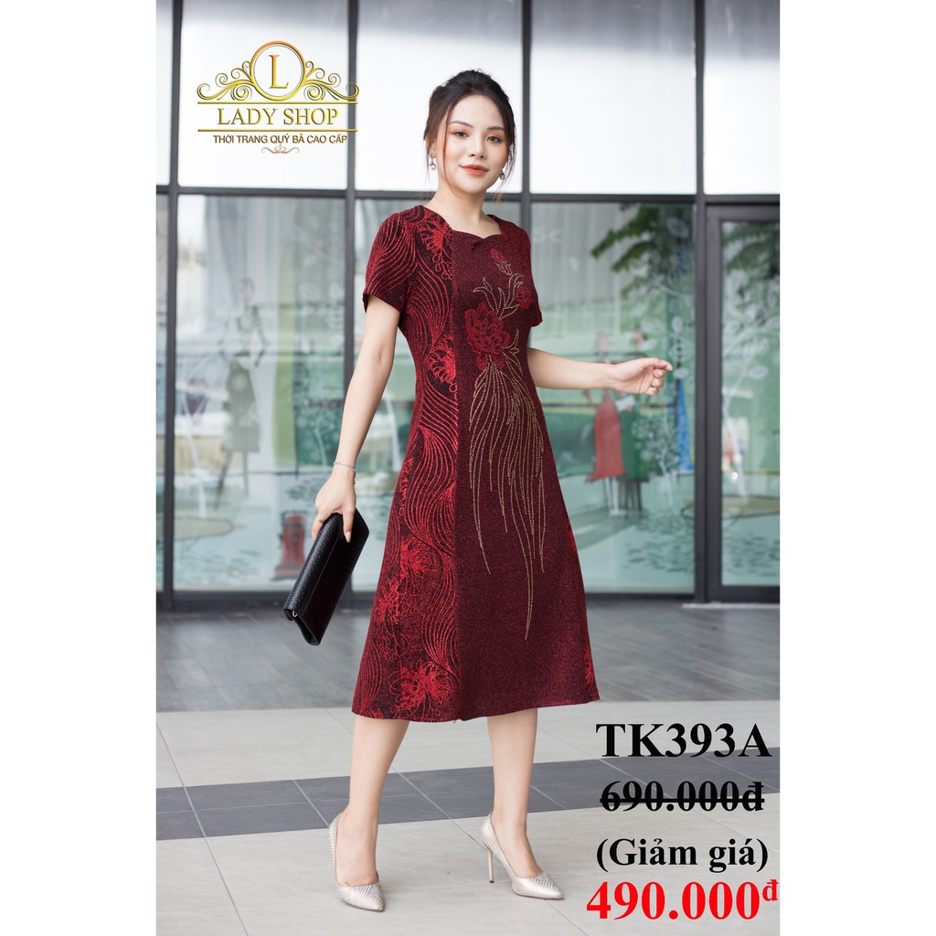 VÁY CAO CẤP - THỜI TRANG TRUNG NIÊN - LADYSHOP - Đầm nhũ dây dập đá hoa rủ TK393