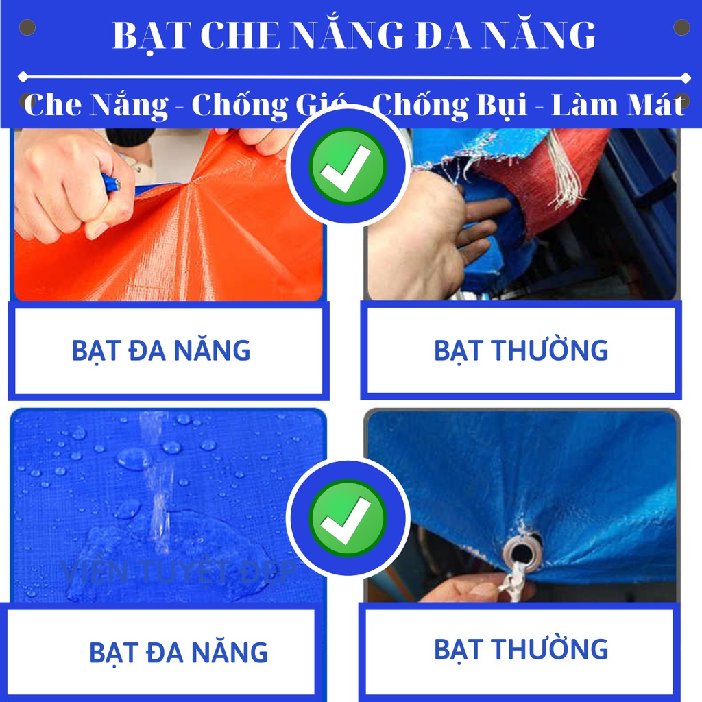 Bạt Che Nắng Mưa - May Viền Đóng Khoen Sẵn - Chống Thấm Nước - Giá Bán Trên 1 Mét Vuông - Màu Xanh Cam - Nhựa Nam Việt