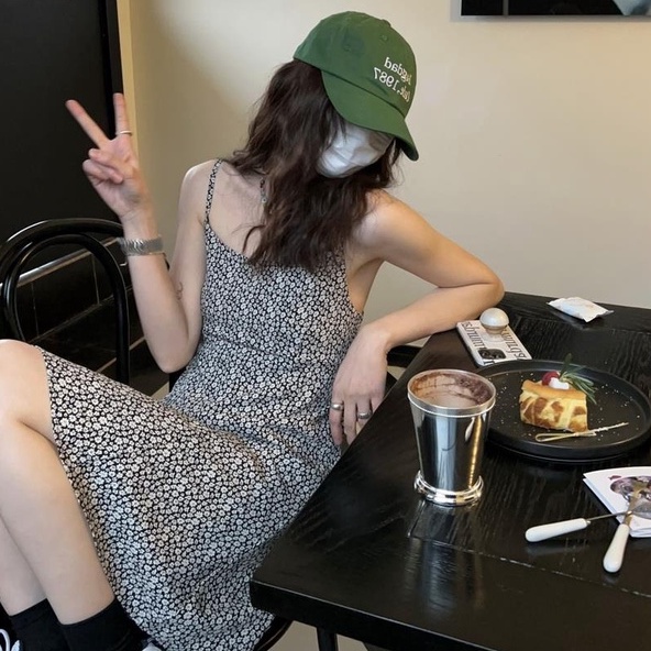 Đầm voan hoa ZHELIHANGFEI hai dây xinh xắn dành cho nữ