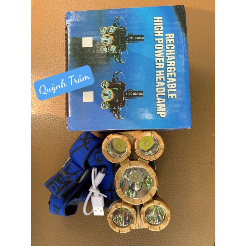 Đèn Pin Đội Đầu 5 Bóng Siêu Sáng Chống Nước Kèm Sạc