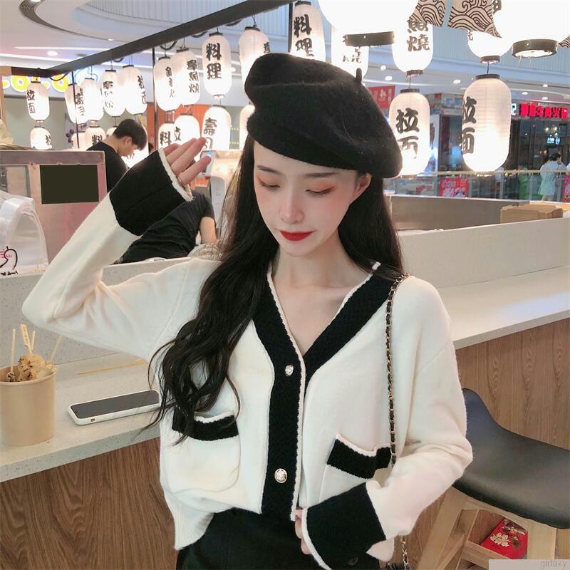 Áo khoác cardigan tay dài cổ chữ V màu sắc thời trang cho nữ