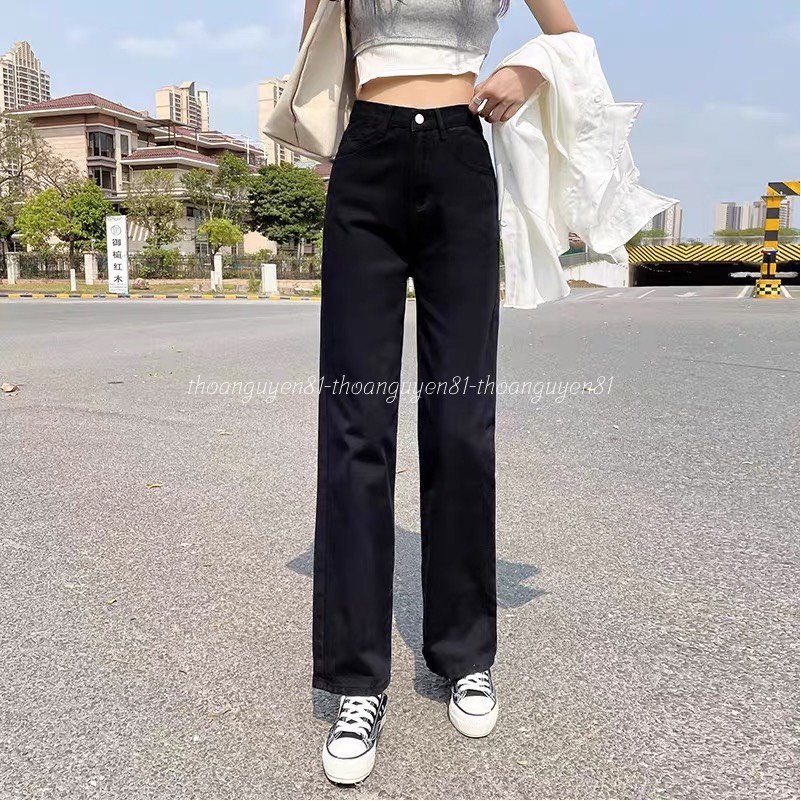 Quần jean nữ dáng suông ống rộng trắng lưng cao ống rộng kiểu Hàn Quốc dễ phối đồ cho nữ | BigBuy360 - bigbuy360.vn