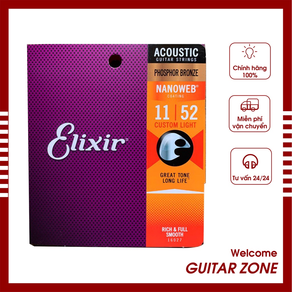 Elixir 16027 - Dây Đàn Acoustic Guitar Cỡ 11  Phosphor Bronze - Nhập khẩu và phân phối bởi Việt Thương