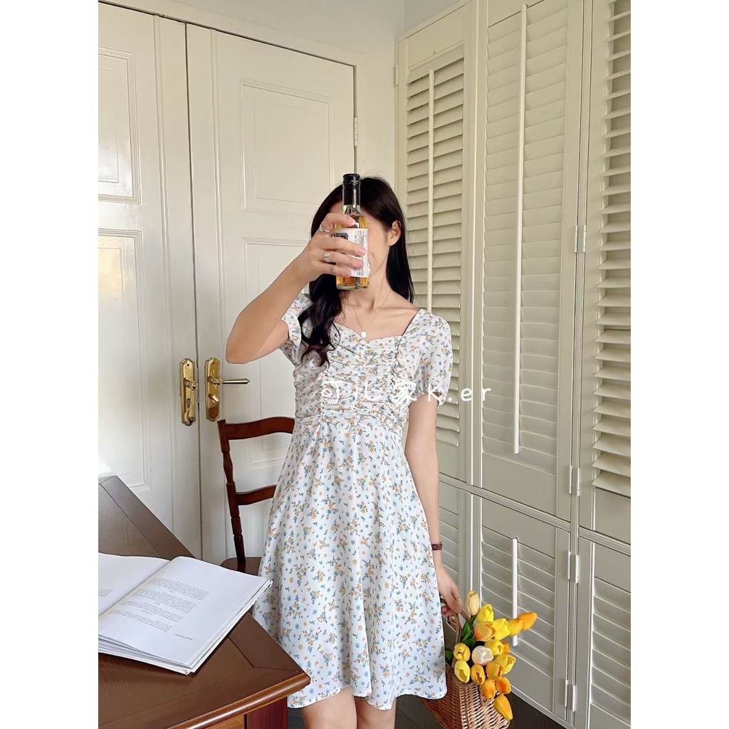 Váy hoa nhí nhún ngực họa tiết chùm hoa xinh Ker Ulzznag style 🌹 Hàng Quảng Châu