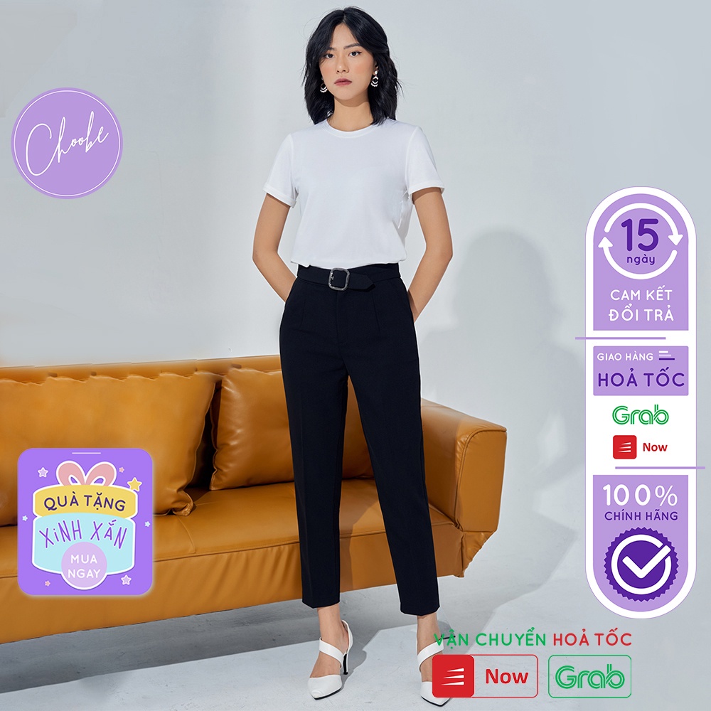 Quần baggy nữ Choobe cạp cao chất vải cao cấp đồ công sở đai ô vuông form dáng đẹp - Q03 - Hàng nhập khẩu