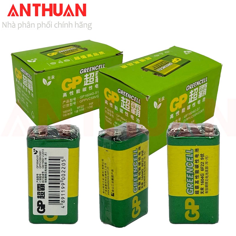 Pin 9V GP dung lượng cao / pin vuông 6f22 CHÍNH HÃNG siêu bền, thời gian sử dụng lâu , an toàn cho thiết bị - Hộp 10viên