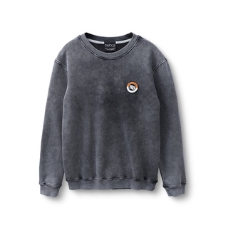 Áo nỉ sweater nam HEBOZ màu xám wash logo signature chất da cá chân cua dày dặn, form slim fit - 00000863
