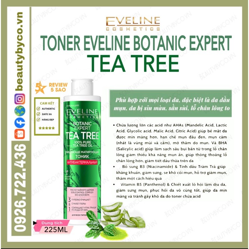 Toner Eveline Tea Tree Botanic Expert giảm sưng,gom cồi,ngừa mụn,phục hồi da | BigBuy360 - bigbuy360.vn