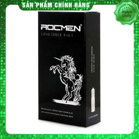 Bao cao su gân gai kéo dài thời gian ROCMEN đen - hộp 12 chiếc