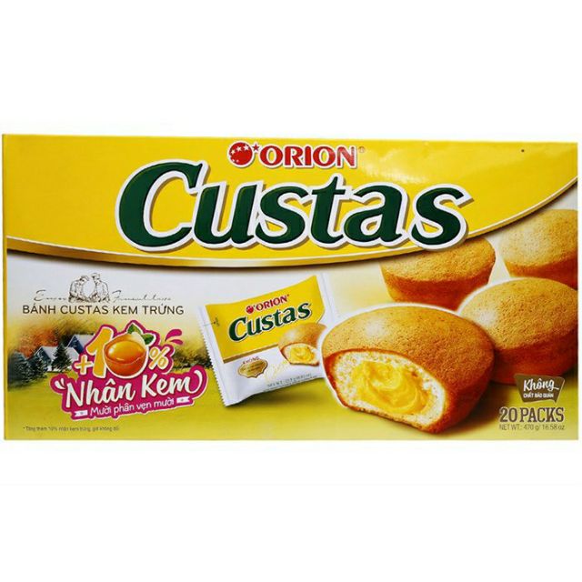 BÁNH CUSTAS ORION NHÂN KEM TRỨNG TƯƠI CAO CẤP HỘP 20 CÁI , 12 CÁI , 6 CÁI