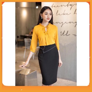 [HÀNG CAO CẤP]_ Chân váy công sở, váy bút chì đáp cúc mạ crom siêu sang trọng ( nhận hàng không ưng hoàn lại tiền)