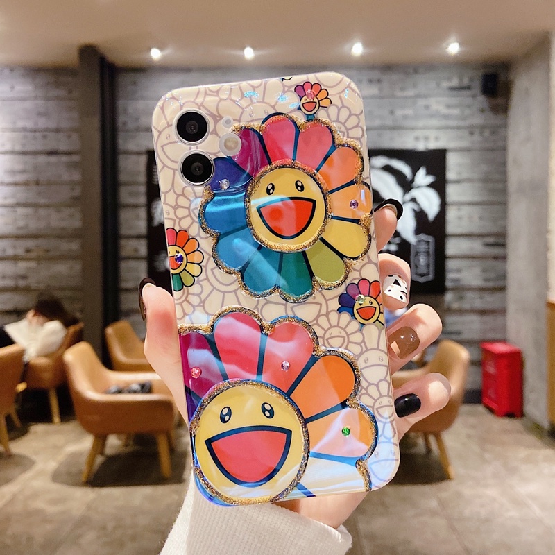 Ốp Điện Thoại Mềm Họa Tiết Hoa Hướng Dương Vân Kim Cương Cho iphone 15 pro max 14 pro max 13 / 12 pro max ip11 x xr 7 / 8 plus