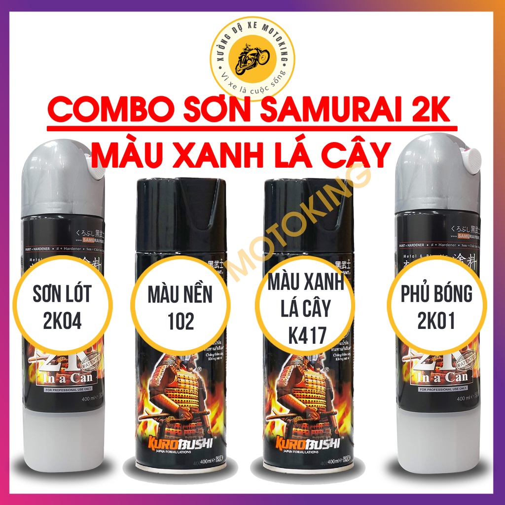 Combo Sơn Samurai màu xanh lá cây K417 loại 2K chuẩn quy trình độ bền 5 năm gồm 2K04 - 102 - K417 - 2K01