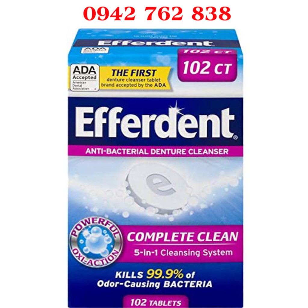 Viên sủi ngâm răng hàm giả 102 viên Efferdent Complete Clean Anti-Bacterial Denture Cleanser 102 Tablets