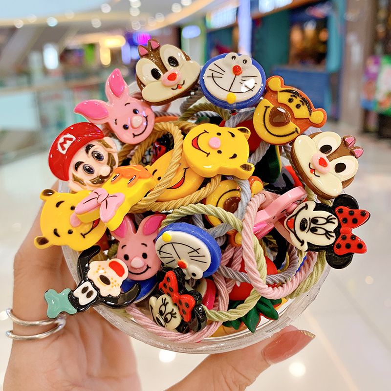 100pcs Children's Cartoon Cute Hair Rope Tie Hair Rubber Band Does Not Hurt Hair Korean Style Baby Princess Simple Small Hair Ring Girl Hair Accessories