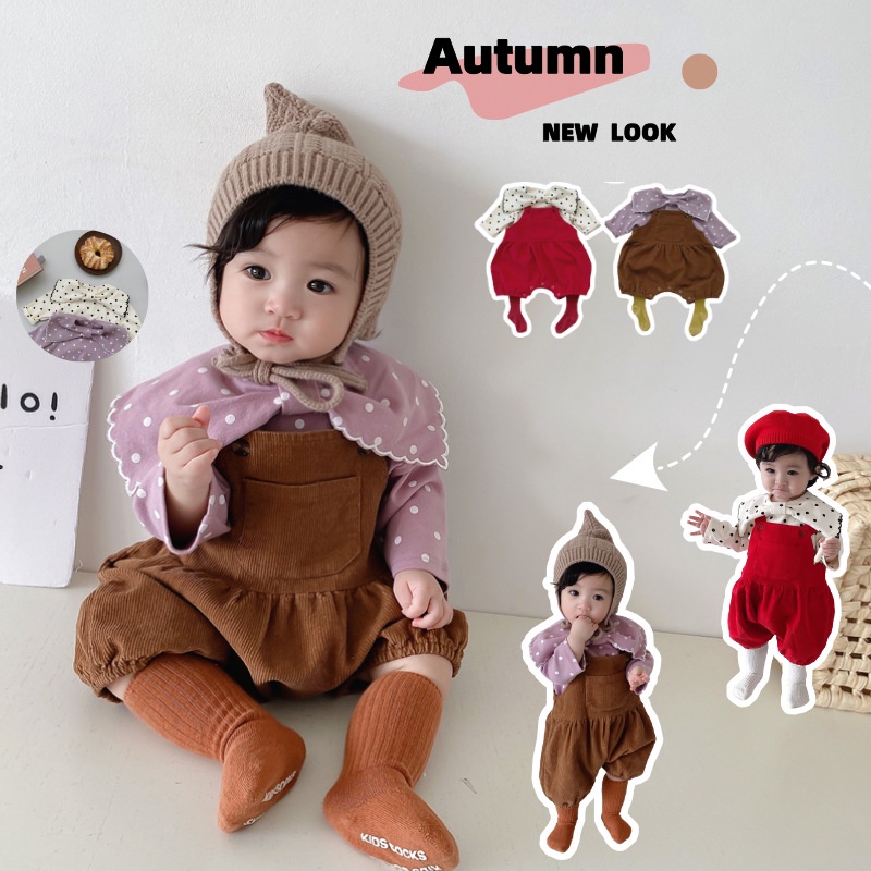 Bộ đồ hai món với quần và túi đeo chéo họa tiết chấm bi đính nơ dễ thương thời trang mùa thu cho bé sơ sinh GO4j