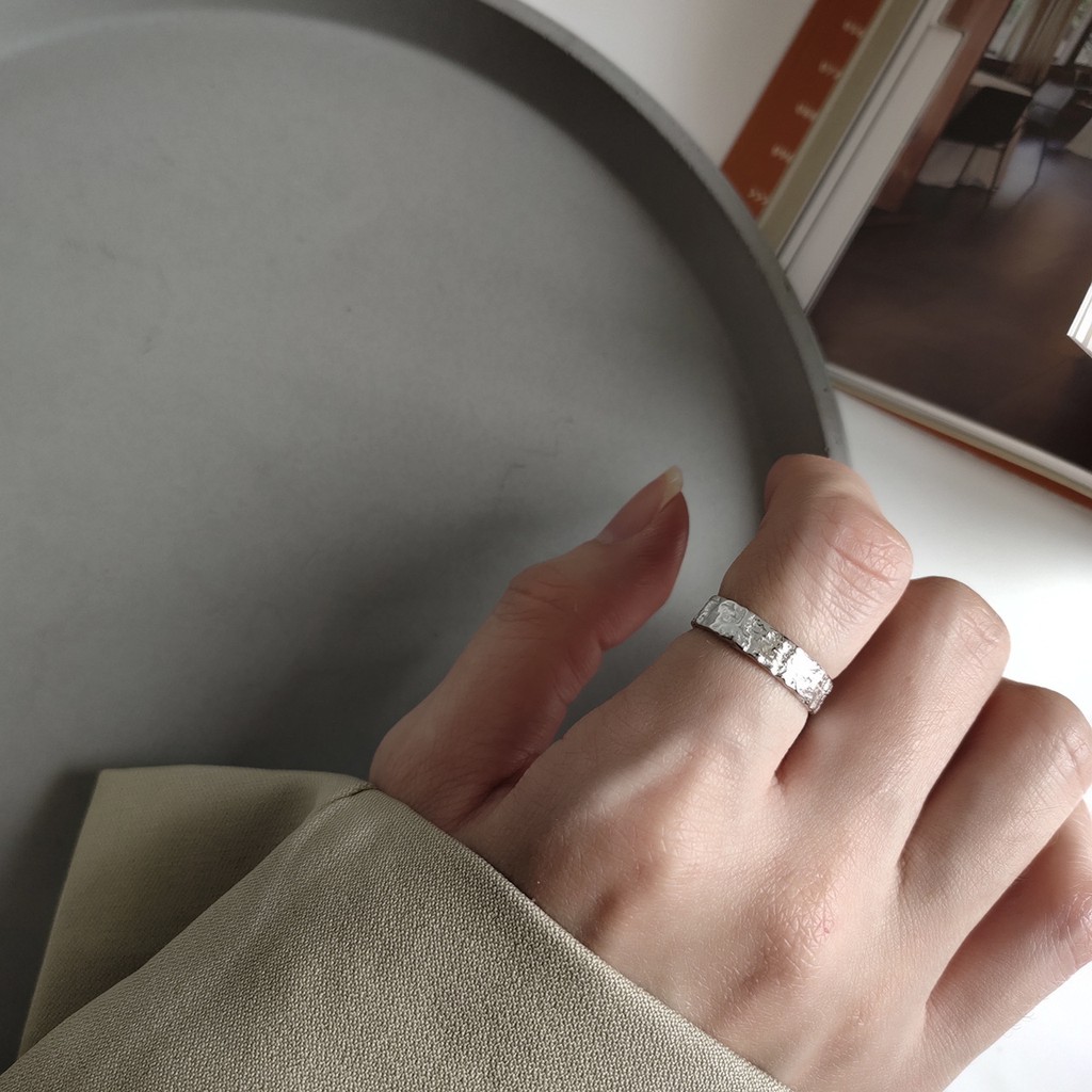 Nhẫn bạc S925_Nhẫn trơn mặt nhẫn xù xì