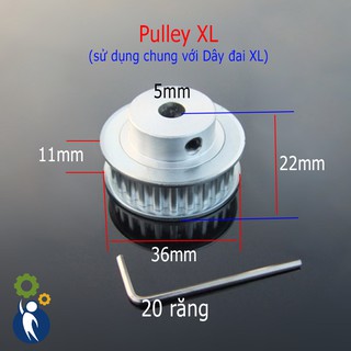 Buly, Puly, Pulley XL Trục 5mm - 20 Răng, sử dụng với dây đai XL