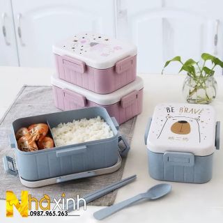 Hộp cơm lúa mạch 2 ngăn / Hộp đựng cơm văn phòng