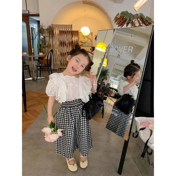 sét bộ thiết kế áo cánh tiên thêu mix ren viền tay ngực kèm quần kê xuông cho bé từ 10-24kg🌸
