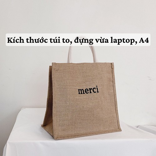 Túi cói 👜 Túi đi biển Merci phong cách vintage túi đựng đồ đi biển du lịch dày dặn có lót và khóa kéo bên trong | BigBuy360 - bigbuy360.vn