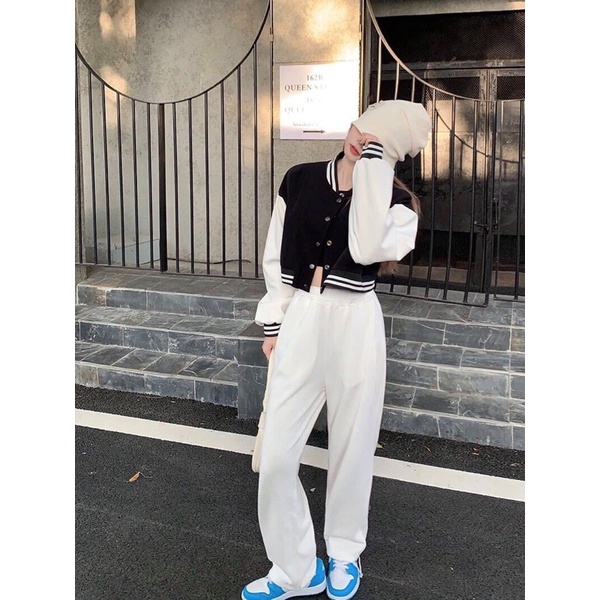 Áo Khoác  BomBer Croptop Chất Nỉ Tàu Siêu Đẹp Hàng Bao Shop Chuẩn Ảnh