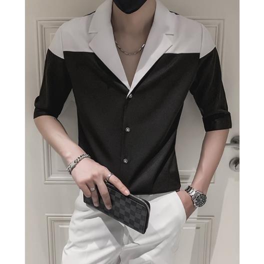 Áo sơ mi tay ngắn nam sơ mi cổ vest tay lỡ, chất vải lụa mịn chống nhăn phong cách trẻ trung độc lạ T1
