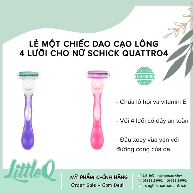 (Hàng Nhật - CÓ CHE TÊN) LẺ 1 DAO CẠO LÔNG 4 LƯỠI SCHICK - Dao chuyên dụng để cạo Body  NHẬT CHO NỮ