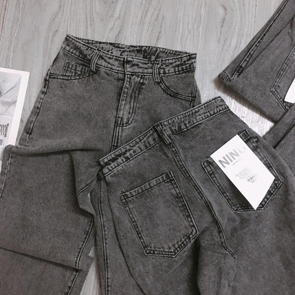 Quần bò nữ - quần jeans ống rộng lưng cao, vải bò dày đẹp , không giãn ,dáng suông màu xám khói