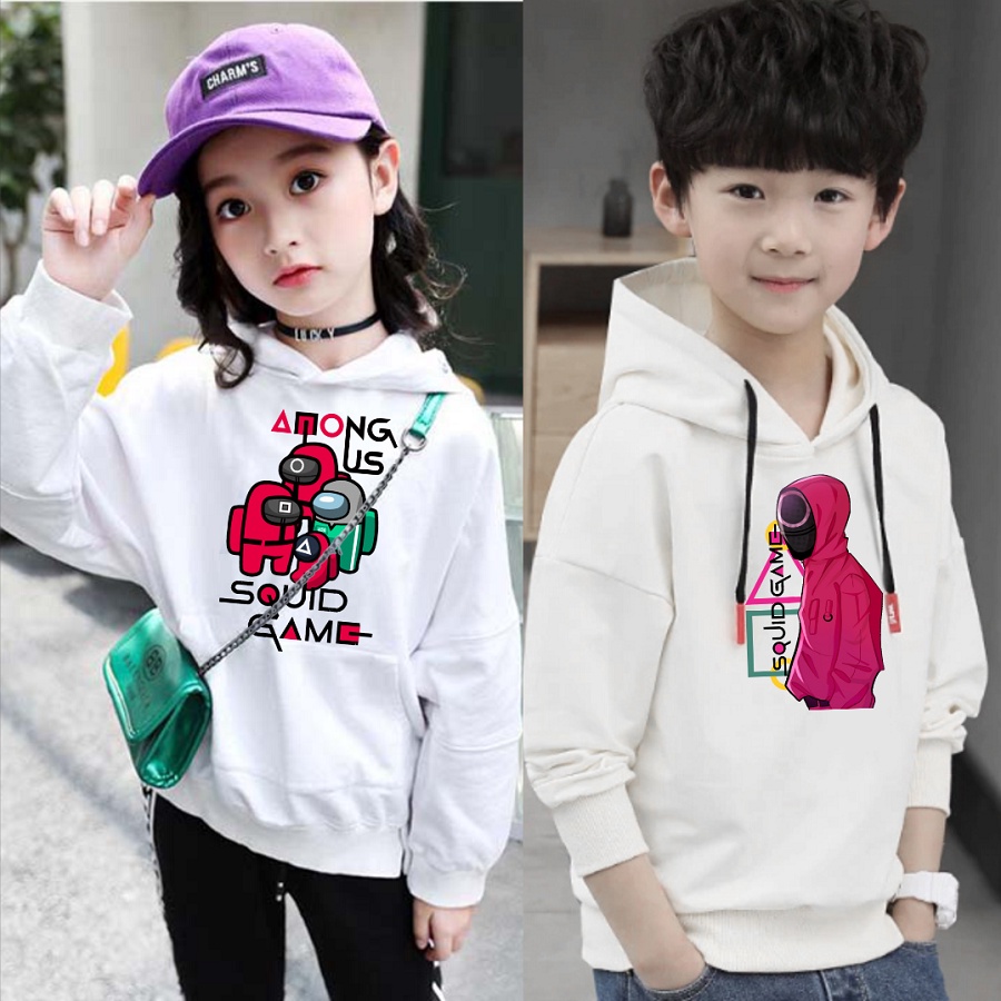 Áo khoác squid game trò chơi con mực kiểu dáng hoodie màu trắng cực chất đủ size cho bé trai bé gái