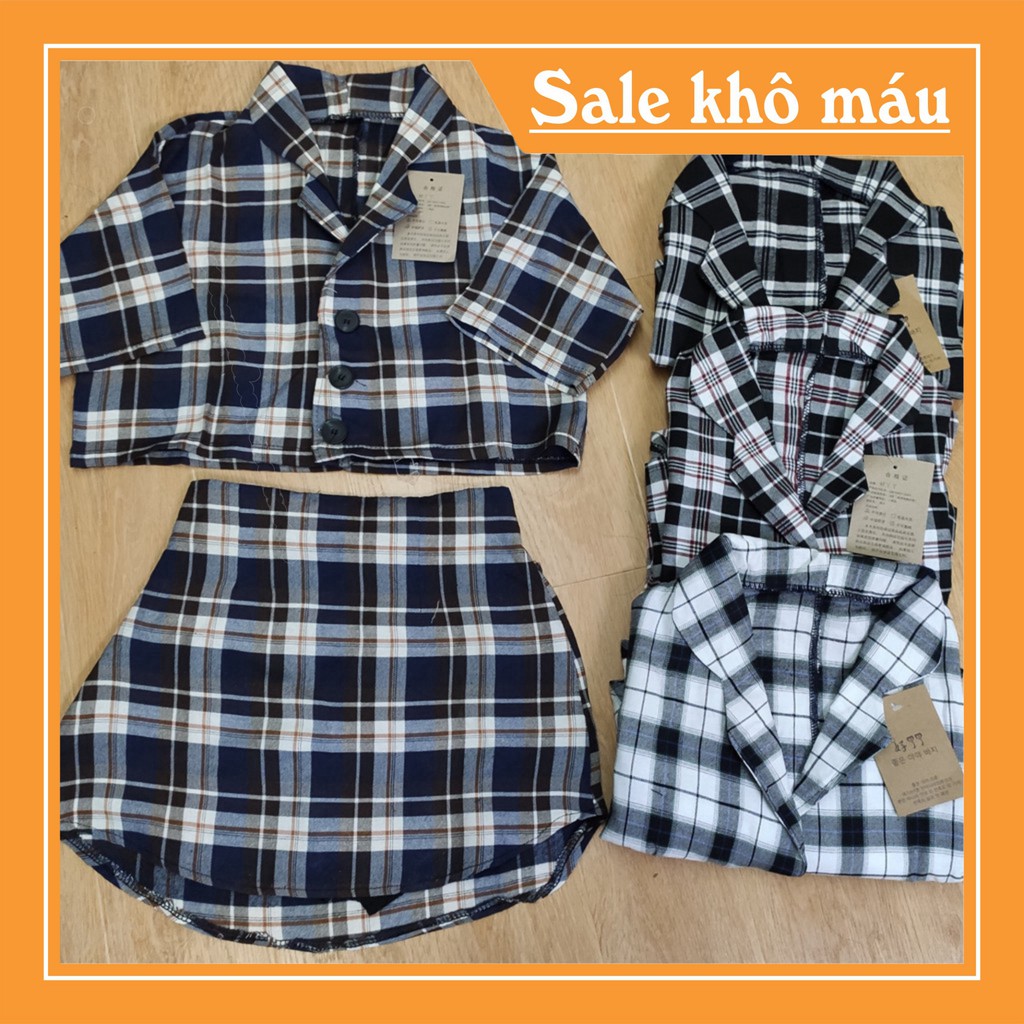 SET CROPTOP ÁO VEST KẺ + QUẦN VÁY NỮ KHOÁ KÉO 4 MÀU - SET VEST CARO ÁO CROPTOP CÚC CÀI KẺ MIX CHÂN VÁY CHỮ A [n