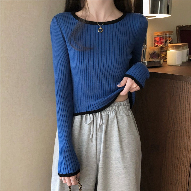 Áo Thun Dài Tay Họa Tiết Kẻ Sọc Dọc Thời Trang Hàn Quốc Cho Nữ