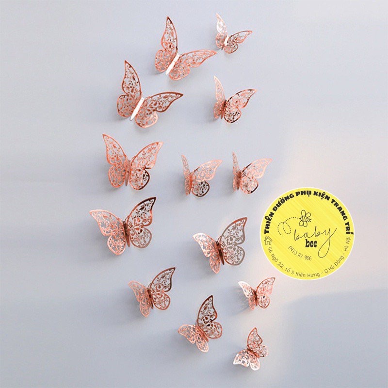 Set 12 cánh bướm ép kim 3D trang trí