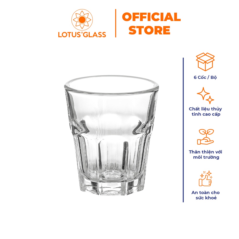 Bộ 6 chén uống rượu thủy tinh vát tám cạnh LOTUS GLASS VTC400 trong suốt cao cấp, an toàn