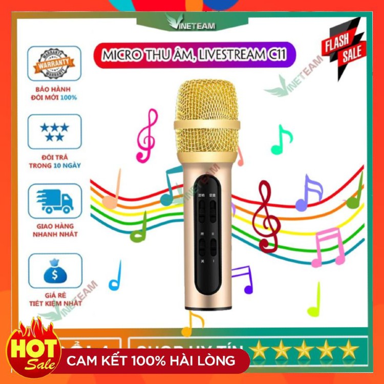 Mic Thu Âm C11 Cao Cấp ⚡FREE SHIP⚡ Micro Thu Âm C11 Hát Live Stream,Karaoke Online, Tặng Tai Nghe